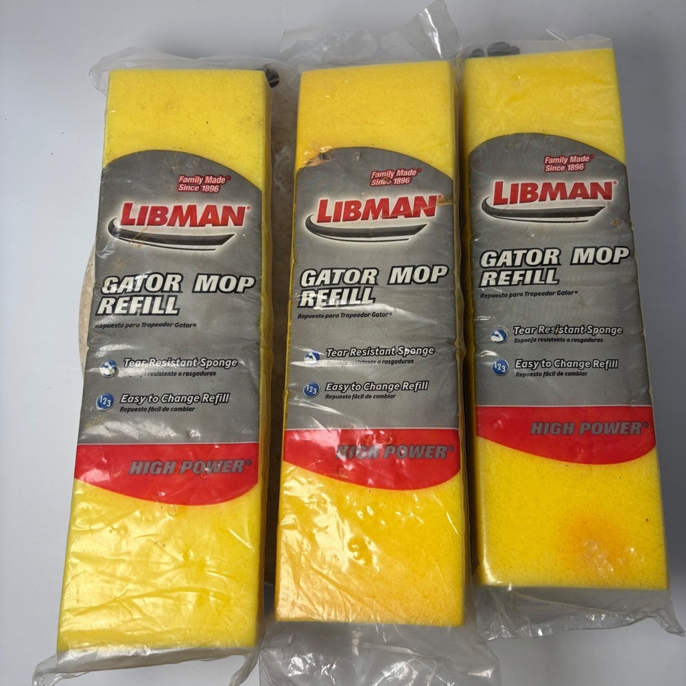 Libman Gator Mop Refill 3 Pack Yellow Tear Resistant Sponge High Power 00959